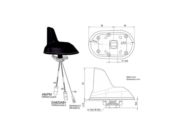 ATTB DAB/FM-antenne - Fakra Aktiv sharkantenne for takmontering