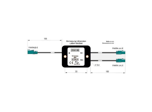 ATTB DVB-T splitter - FAKRA FAKRA (Hun) -> 2 x FAKRA (Han)