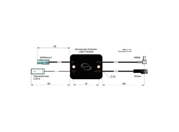 ATTB FM/DAB splitter - SMB Fakra (Han) ->ISO (Han)