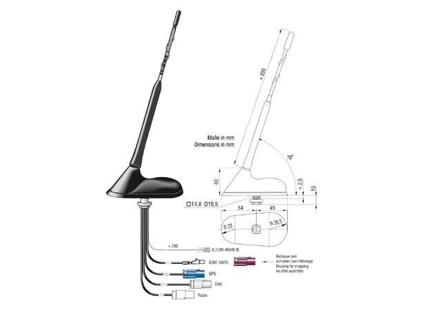 ATTB FM/DAB/GPS/GSM - Fakra Kombiantenne for montering på tak