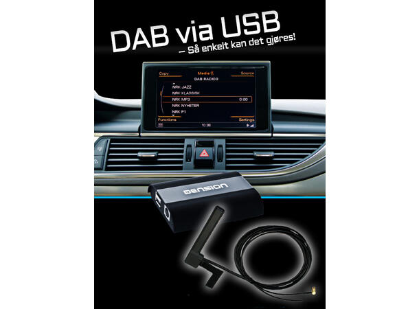 Dension DAB/DAB+ mottaker DAB via USB - m/Premium antenne SAD7