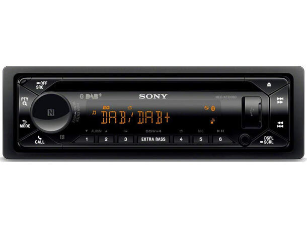 Sony DAB+ CD/RDS, 4 x 55W, MP3/WMA DAB og BT, front AUX og USB, 3 linje ut.