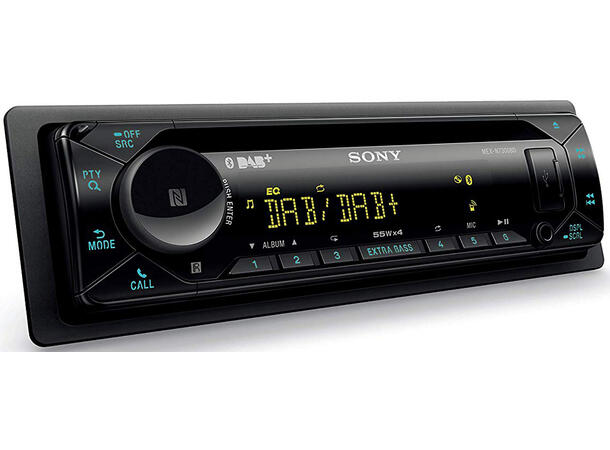 Sony DAB+ CD/RDS, 4 x 55W, MP3/WMA DAB og BT, front AUX og USB, 3 linje ut.