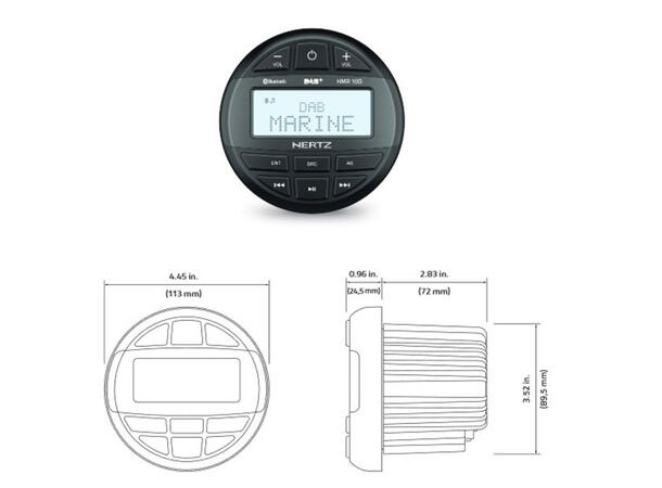 Hertz HMR10D Marine DAB+ radio m/bt 100% vanntett front IP66, 4 x 50W