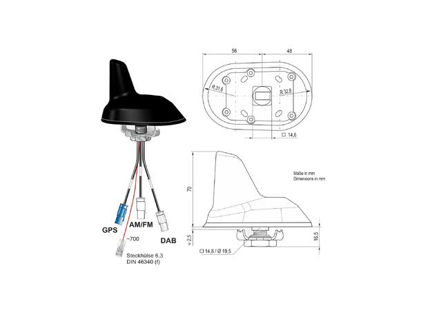 ATTB DAB/FM/GPS-ant. - Fakra Aktiv sharkantenne for takmontering