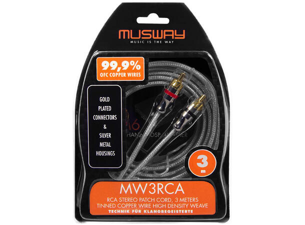 Musway RCA signalkabel, 3 Meter Dobbeltskjermet RCA kabel