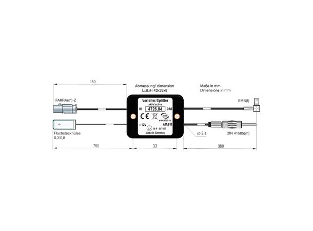 ATTB FM/DAB splitter - SMB DIN (Han) -> FAKRA (Han)