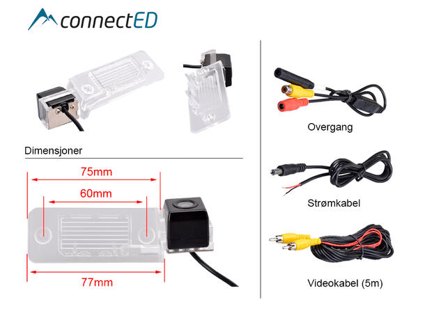 ConnectED Ryggekamera (skiltlys) (CVBS) Skoda/Volkswagen (2003 -->)