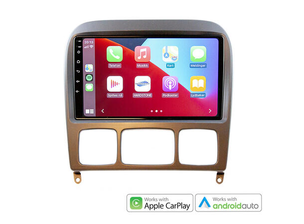 Hardstone 9" Apple CarPlay/Android Auto MB S-klasse (1999-2003) u/aktivt høytt.