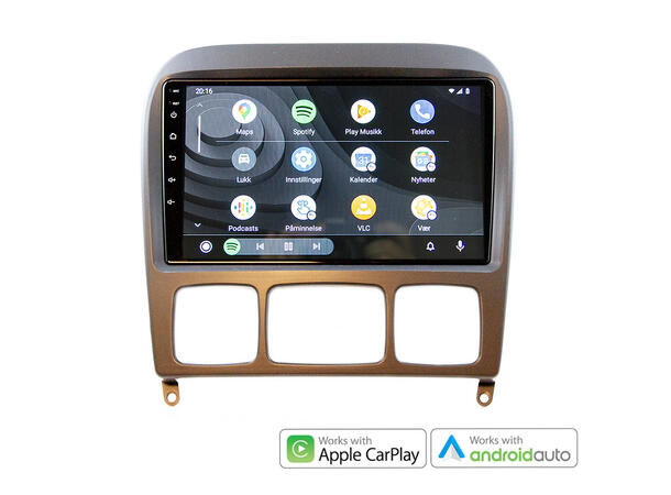 Hardstone 9" Apple CarPlay/Android Auto MB S-klasse (1999-2003) u/aktivt høytt.