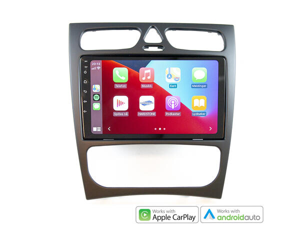 Hardstone 9" Apple CarPlay/Android Auto MB C-klasse (2001 - 2004) u/akt.høytt.