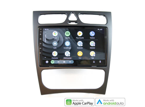 Hardstone 9" Apple CarPlay/Android Auto MB C-klasse (2001 - 2004) u/akt.høytt.