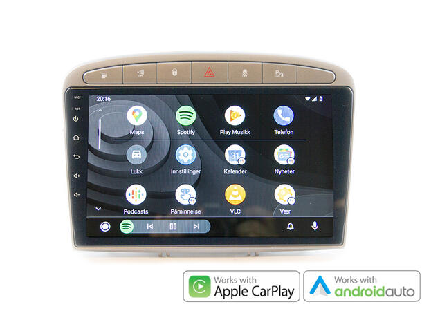 Hardstone 9" Apple CarPlay/Android Auto 308/RCZ (2007-2015) u/ryggesensorer Sølv