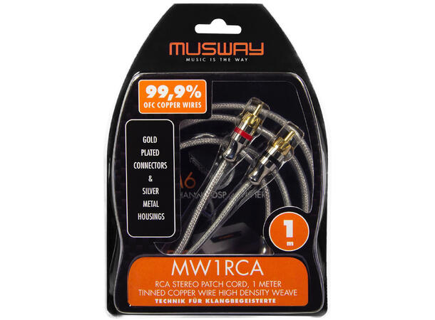 Musway RCA signalkabel, 1 Meter Dobbeltskjermet RCA kabel