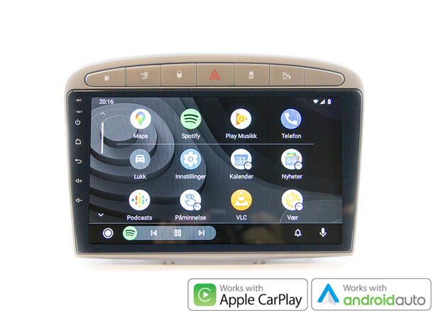 Hardstone 9" Apple CarPlay/Android Auto 308/RCZ (2007-2015) m/ryggesensorer Sølv