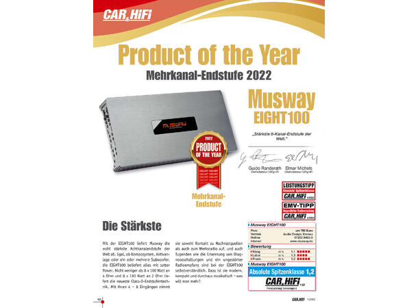 Musway Bilforsterker 8 x 180W i 2ohm 8-kanals forsterker EIGHT100 
