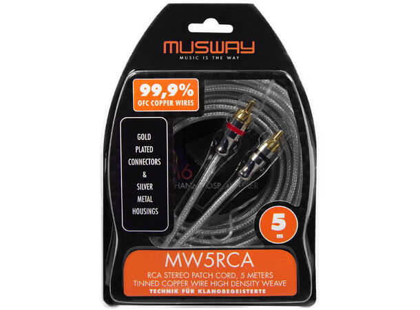 Musway RCA signalkabel, 5 Meter Dobbeltskjermet RCA kabel