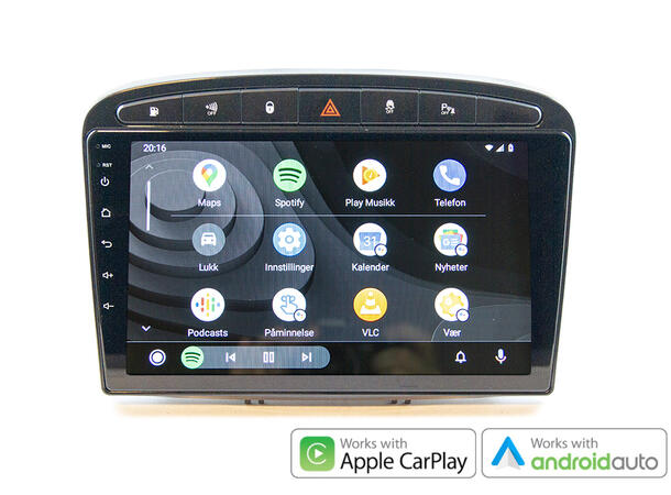 Hardstone 9" Apple CarPlay/Android Auto 308/RCZ (2007-2015) u/ryggesensorer Sort