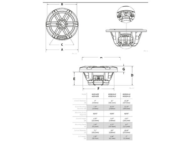 Rockford Fosgate Marine, 12" Hvit Marine 12", 300/1200W, 2 x 2ohm, LED-lys