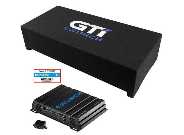 CRUNCH GTI200S + GPX750.1D Basspakke med 8" downfire og mono