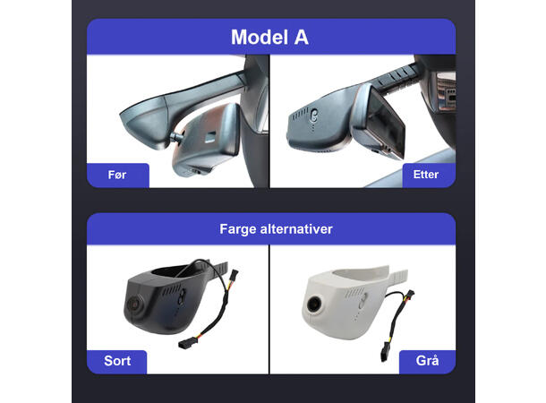 FITCAMX Integrert 4K Dashcam (foran+bak) VW/Skoda (2015 -->) "Model A" Sort