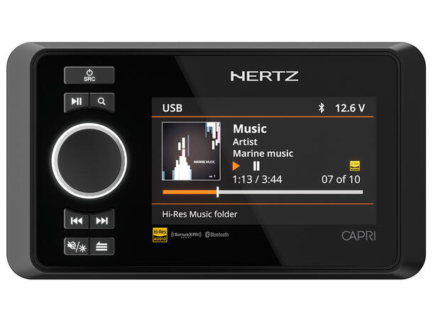 HERTZ CAPRI Marine radio m/bt 4,3"skjerm 100% vanntett front IP67, 4 x 70W
