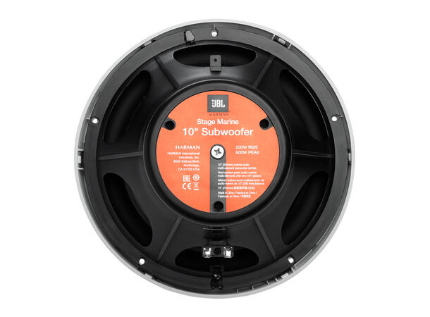 JBL Marine, 10" subwoofer hvit Sprutsikker IPx5, 600W max