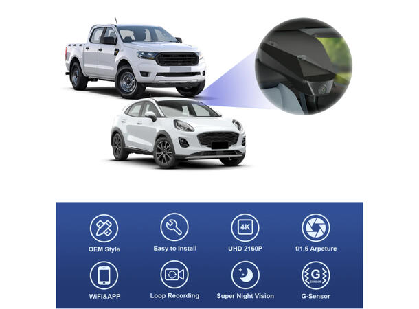 FITCAMX Integrert 4K Dashcam (front) Ford Ranger/Puma (2019 -->)