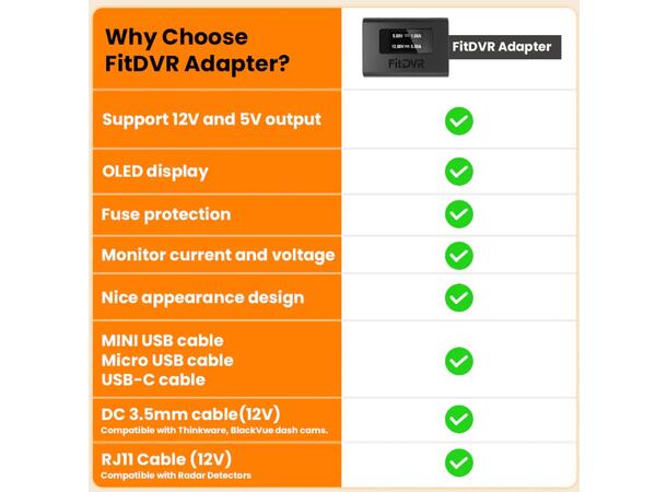 FitDVR Dashcam Power Adapter Volvo 3-pin