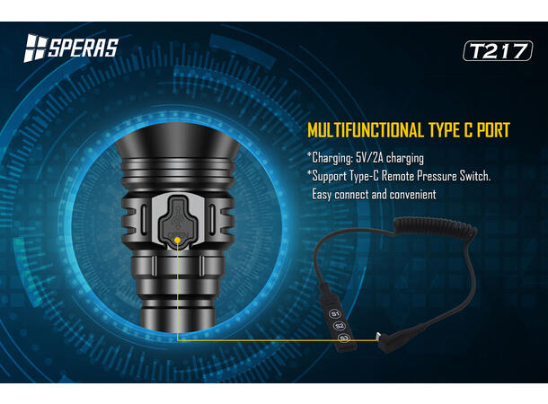 Speras T217 lommelykt i praktisk koffert 1400lm / 1400 meter kastelengde