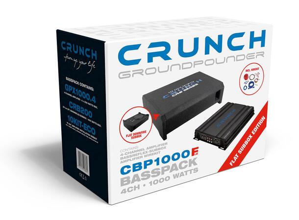 CRUNCH CBP1000F Basspack 4 kanals 500W RMS, flat basskasse m/4k-forsterker