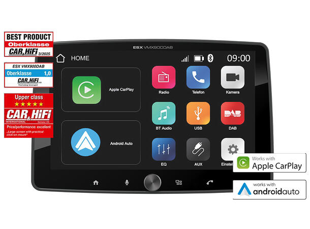 ESX 9" LCD/DAB+/FM/USB/SD/BT 1DIN DAB mediaspiller med 9" touchskjerm