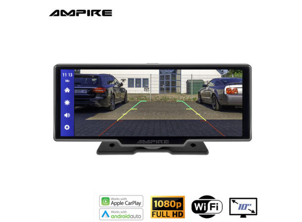 Ampire Apple Carplay/Android Auto Frittstående 10" skjerm m/DVR