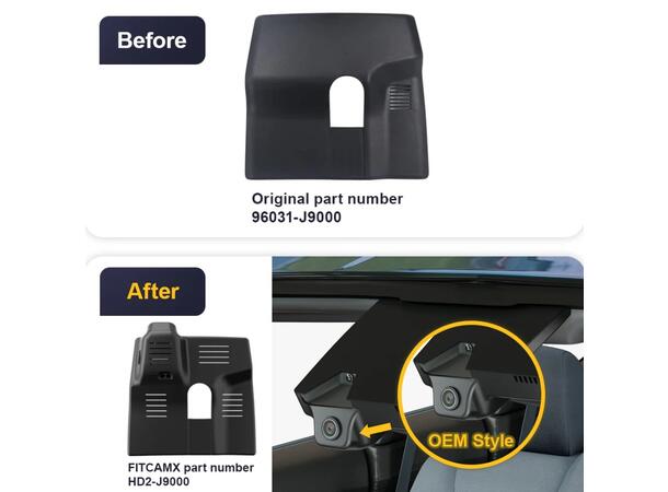 FITCAMX Integrert 4K Dashcam (front) Hyundai Kona 2018-2023