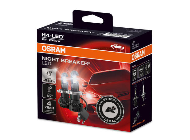 Osram Night Breaker H4 LED LED, H4, 2pk, Godkjent LED pære