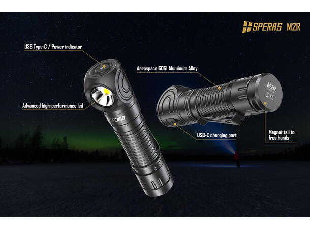 Speras M2R hode/lomme/arbeidslykt 1200lm / 125 meter kastelengde