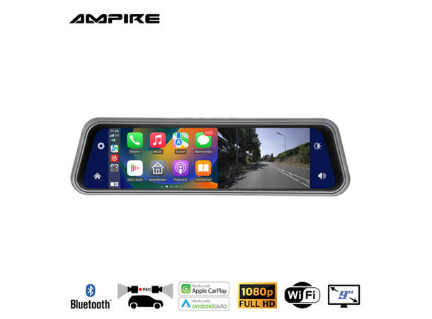 Ampire Apple Carplay/Android Auto 9" sladrespeil