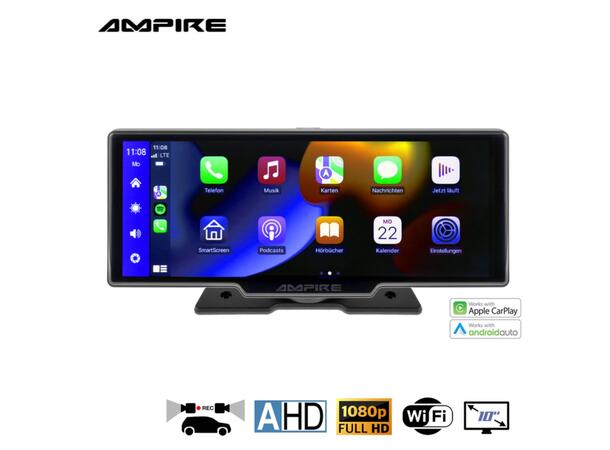 Ampire Apple Carplay/Android Auto Frittstående 10" skjerm m/DVR