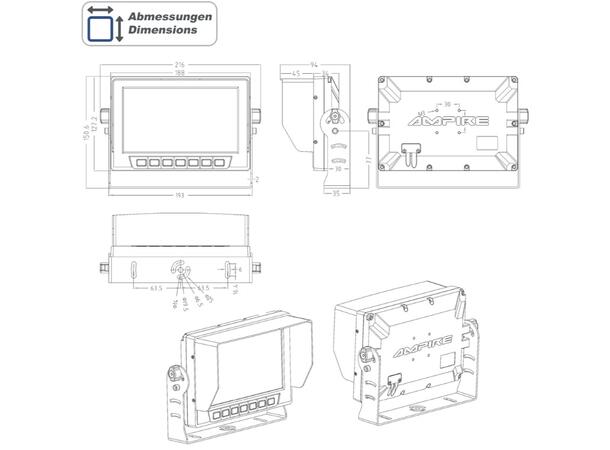 Ampire 7" TFT  LCD-Skjerm Med 2 videoinnganger, IP69