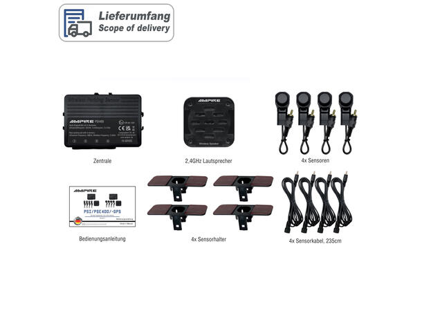 Ampire parkeringshjelp 4-veis Matt svart, sensormontering bakfra 