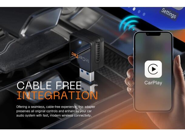 InCarTec Kablet til trådløs Apple Carplay/Android Auto Mini-adapter