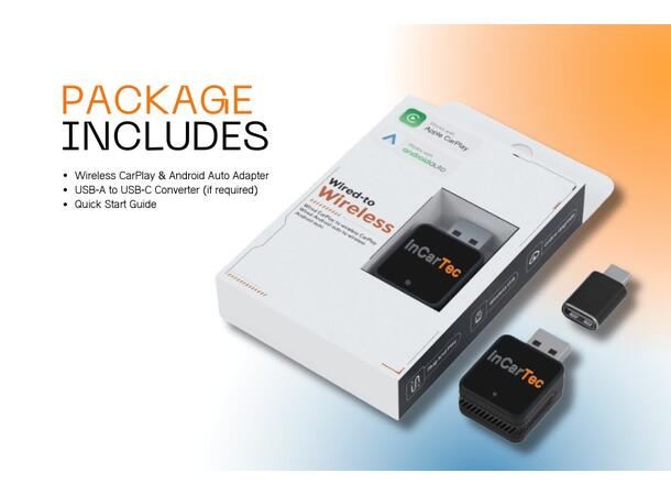 InCarTec Kablet til trådløs Apple Carplay/Android Auto Mini-adapter