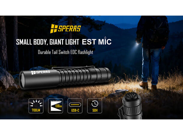 Speras EST MICRO lommelykt 700lm / 138 meter kastelengde 