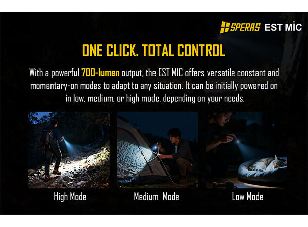 Speras EST MICRO lommelykt 700lm / 138 meter kastelengde 