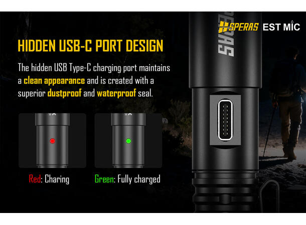 Speras EST MICRO lommelykt 700lm / 138 meter kastelengde 