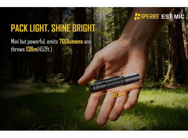 Speras EST MICRO lommelykt 700lm / 138 meter kastelengde 
