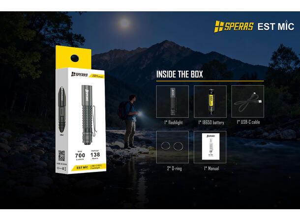 Speras EST MICRO lommelykt 700lm / 138 meter kastelengde 