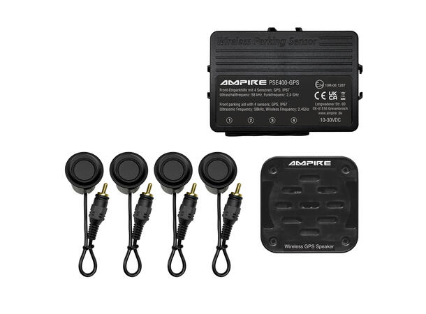 Ampire parkeringshjelp 4-veis GPS Matt svart, sensormontering forfra 