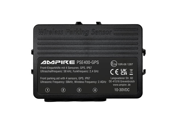 Ampire parkeringshjelp 4-veis GPS Matt svart, sensormontering forfra 