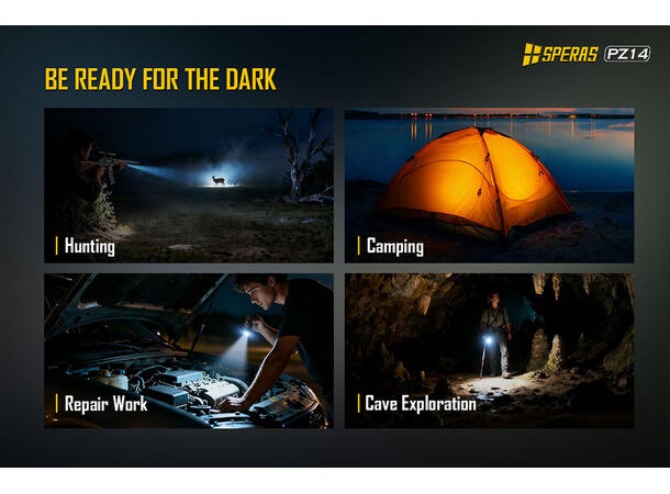 Speras PZ14 lommelykt med zoom 1000lm / 440 meter kastelengde 